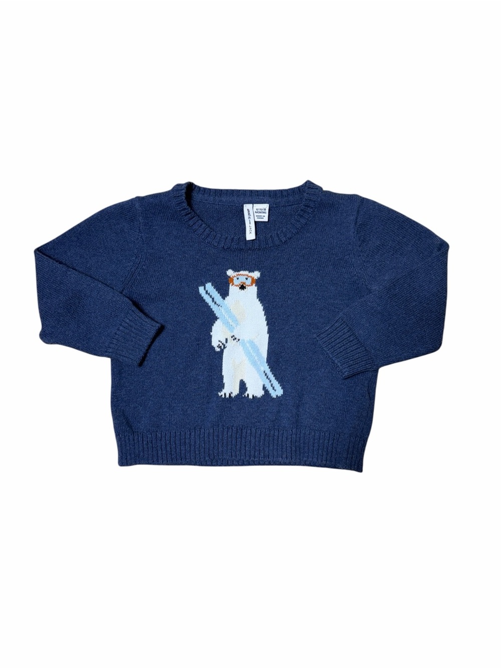 Janie & Jack Navy Blue Cotton Knit Crewneck Sweater Baby 12-18mo